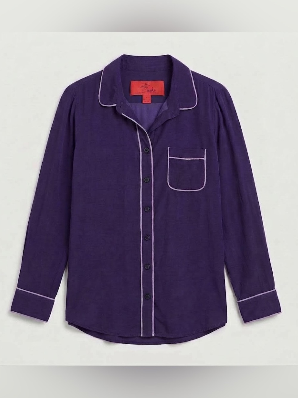 Z Spoke Zac Posen Y2K Silk Royal Purple Peter Pan Collar Contrast Piping Blouse